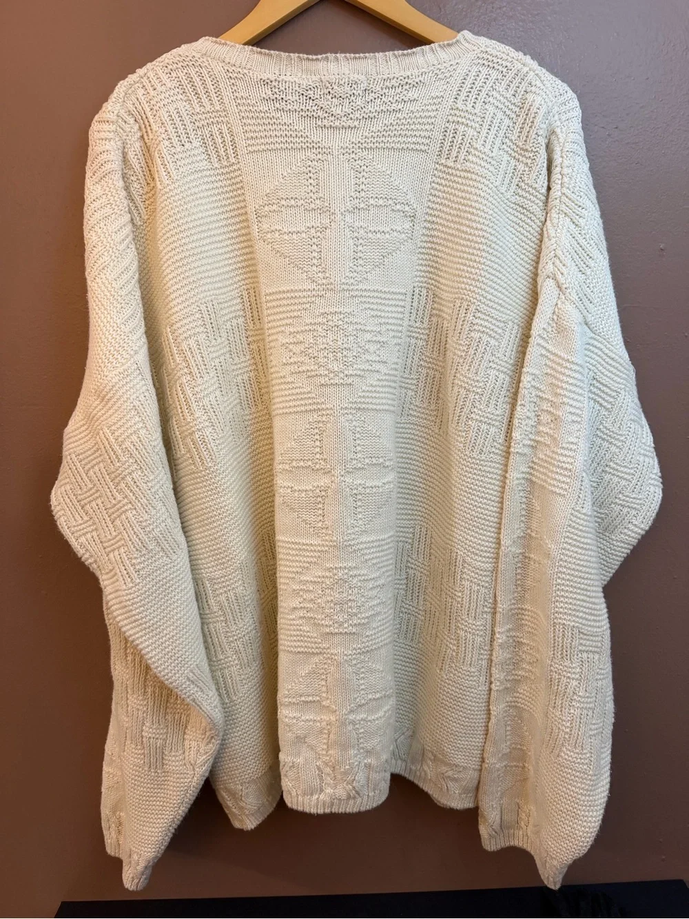 VINTAGES 90’s Structure Men’s  Ivory Cotton Knit Textured Crewneck Sweater L